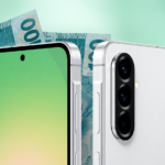Galaxy A57 5G em destaque com visual premium e design fino em fundo escuro