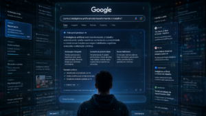 usuário observando uma busca com IA do Google que concentra respostas e reduz a necessidade de abrir sites externos