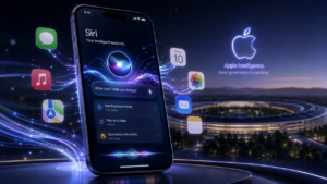 iPhone com interface futurista da nova Siri durante expectativa para a WWDC 2026 e Apple Intelligence