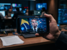 Ilustração de smartphone com vídeo político manipulado por inteligência artificial representando deepfake eleitoral