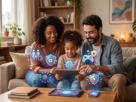 protecao-de-criancas-na-internet. Família configurando recursos de segurança e controle parental em dispositivos usados por crianças. Proteção Entenda como proteger crianças e adolescentes em apps, jogos, redes sociais e ferramentas de IA com supervisão, privacidade, diálogo e controle parental.