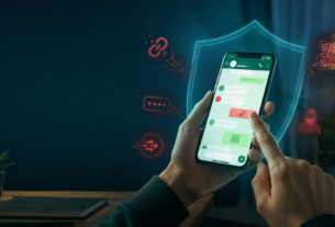 Pessoa protege aplicativo de mensagens no celular contra link malicioso, QR Code falso e tentativa de roubo da conta. proteger WhatsApp
