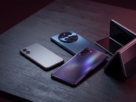 Quatro smartphones premium genéricos, incluindo um dobrável aberto, alinhados em cenário escuro para um comparativo de 2026.